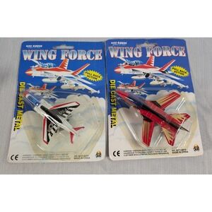 Vintage Lot of 2 Wing Force Die-Cast Metal Pull-Back Action Jets - NEW